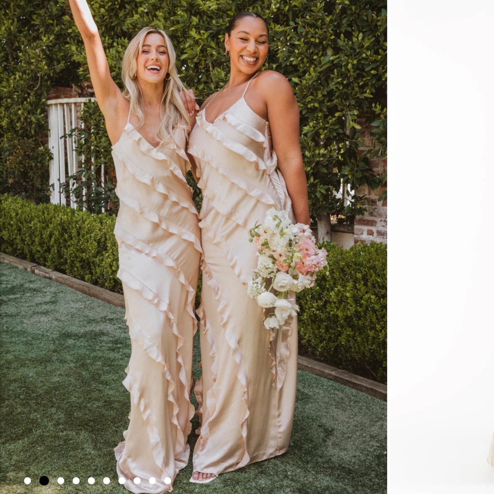 Romance Ruffle Dress SHOW ME YOUR MUMU champagne luxe satin bridesmaids dress